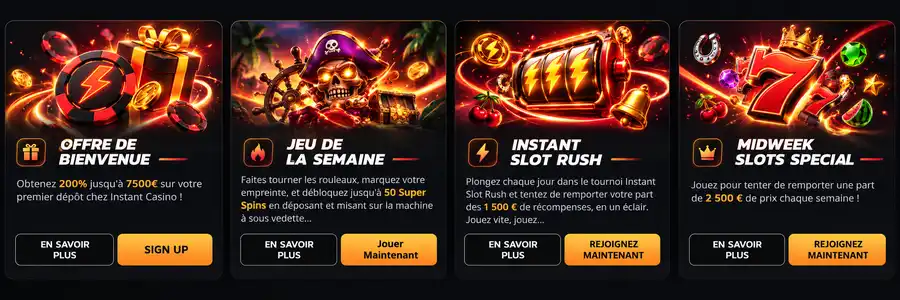 Offre de bienvenue et cashback hebdomadaire sur Instant Casino Mobile